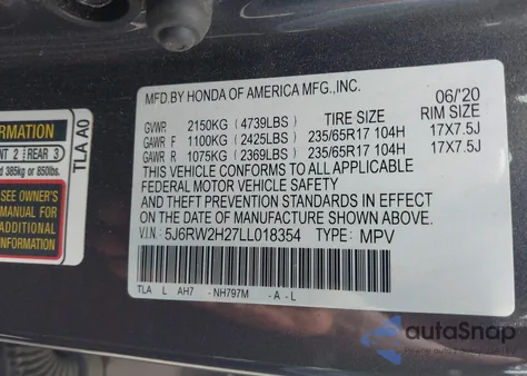 2020 Honda Cr-V Awd Lx z USA, uszkodzony, nr VIN 5J6RW2H27LL018354